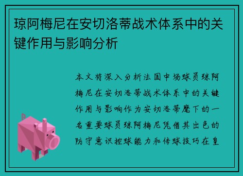 琼阿梅尼在安切洛蒂战术体系中的关键作用与影响分析